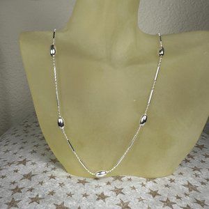 NEW 16" Silver Bead Bar Chain Tin Cup Style Stationed Necklace Italy